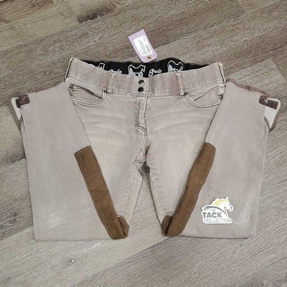 Denim Breeches *gc, seam puckers, older, unstitched knees, mnr faded