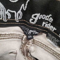 Denim Breeches *gc, seam puckers, older, unstitched knees, mnr faded