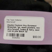 Hvy Euroseat Breeches *gc, seam puckers, mnr dirty?stains, faded & hairy, seat rubs & pills
