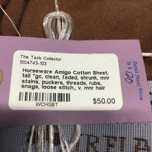 Cotton Sheet, tail *gc, clean, faded, shrunk, mnr stains, puckers, threads, rubs, snags, loose stitch., v. mnr hair