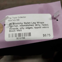 Pr Stretchy Nylon Leg Wraps *gc/fair, mismatched, dirty, faded, threads, pilly edges, ripped velcro