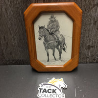 Cowboy & Rope Horse Pencil Drawing Print, Wood Frame