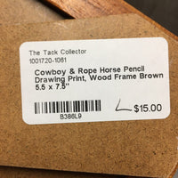Cowboy & Rope Horse Pencil Drawing Print, Wood Frame
