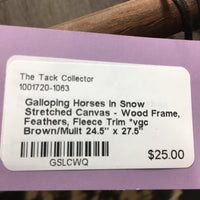 Galloping Horses in Snow Stretched Canvas - Wood Frame, Feathers, Fleece Trim *vgc
