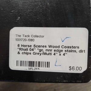 6 Horse Scenes Wood Coasters "Rhall 04" *gc, mnr edge stains, dirt & chips