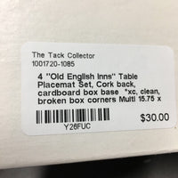 4 "Old English Inns" Table Placemat Set, Cork back, cardboard box base *xc, clean, broken box corners
