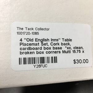 4 "Old English Inns" Table Placemat Set, Cork back, cardboard box base *xc, clean, broken box corners