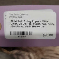 29 Mohair String Roper - Wide Cinch, 2x D's *gc, stains, hair, rusty, discolored, clean
