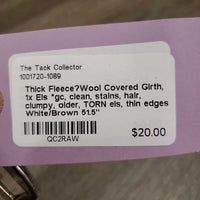 Thick Fleece?Wool Covered Girth, 1x Els *gc, clean, stains, hair, clumpy, older, TORN els, thin edges
