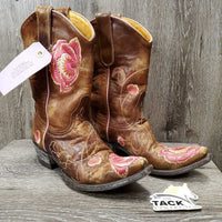 Pointy Toe Western Boots, embroidered flowers *vgc, clean, scraped/torn toe
