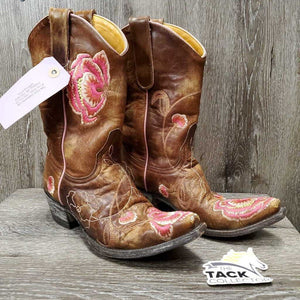 Pointy Toe Western Boots, embroidered flowers *vgc, clean, scraped/torn toe