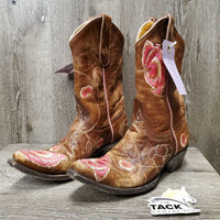 Pointy Toe Western Boots, embroidered flowers *vgc, clean, scraped/torn toe