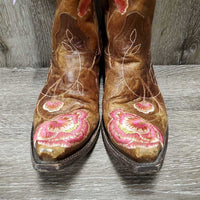 Pointy Toe Western Boots, embroidered flowers *vgc, clean, scraped/torn toe
