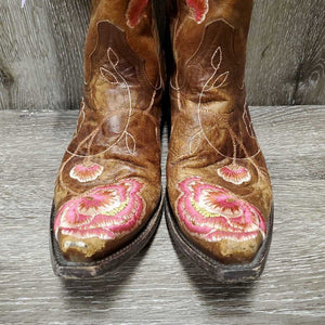 Pointy Toe Western Boots, embroidered flowers *vgc, clean, scraped/torn toe