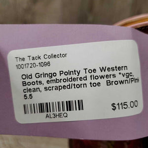 Pointy Toe Western Boots, embroidered flowers *vgc, clean, scraped/torn toe