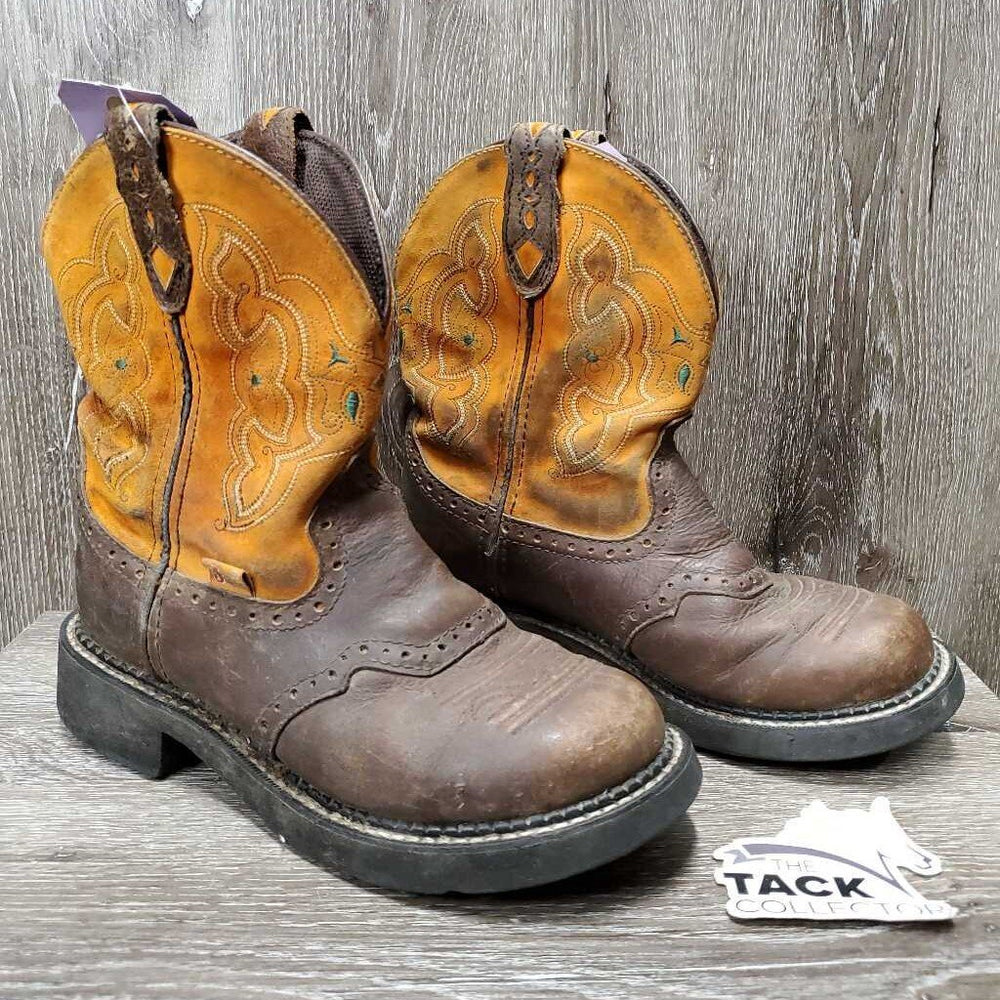 Short Western Boots, Round Toe *vgc/gc, dirty edges, stains, sm heel hole, toes: mnr faded & scuffs