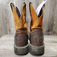 Short Western Boots, Round Toe *vgc/gc, dirty edges, stains, sm heel hole, toes: mnr faded & scuffs
