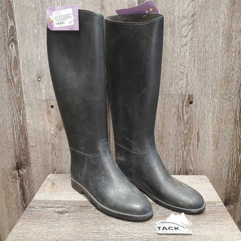 JUNIORS Tall Rubber Riding Boots *gc/fair, faded, peeling inside, residue, scratches & scrapes, v.rubbed heels