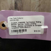 JUNIORS Tall Rubber Riding Boots *gc/fair, faded, peeling inside, residue, scratches & scrapes, v.rubbed heels
