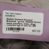 Euroseat Breeches *gc/fair, MISSING Button, seam puiuckers, stains, dingy, v.stained legs & seat