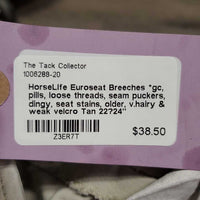 Euroseat Breeches *gc, pills, loose threads, seam puckers, dingy, seat stains, older, v.hairy & weak velcro
