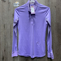 LS Show Sun Shirt, 1/2 Snap up, snap collar, mesh sleeves *gc, mnr seam puckers, snags & undone seams-;;