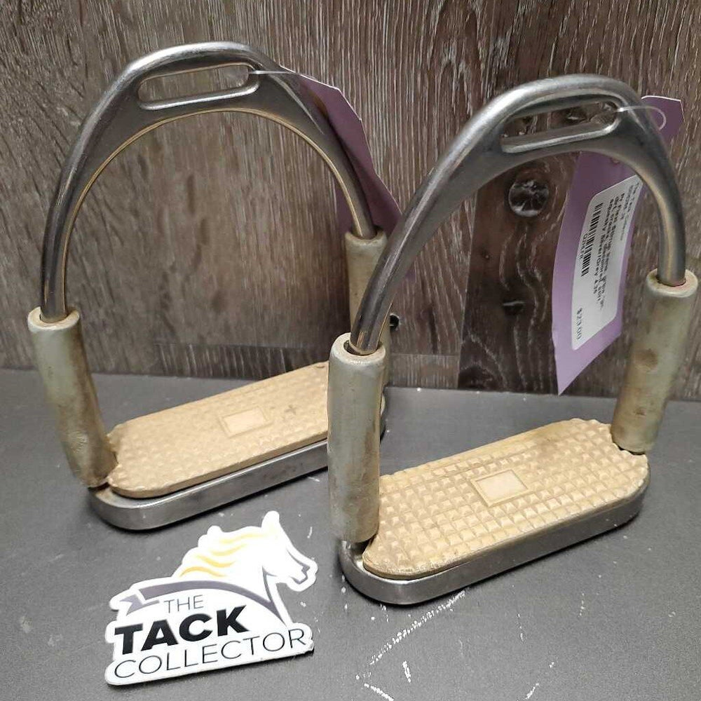 Pr Flexi Stirrup Irons, grips *gc, dirt, cracks, discolored, stiff, squeaky