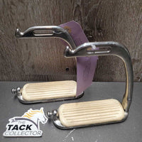 Hvy Peacock Safety Stirrup Irons, grips *N0 elastic & keepers, gc, dirt, stains, scratches