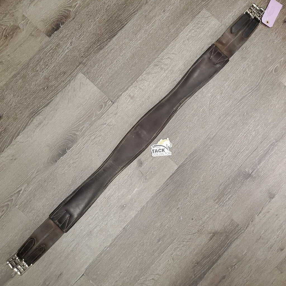 Padded Soft Leather Girth, 2x els *gc, gouges, dirt, hair, stretched els, older