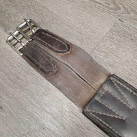 Padded Soft Leather Girth, 2x els *gc, gouges, dirt, hair, stretched els, older