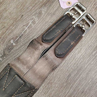 Padded Soft Leather Girth, 2x els *gc, gouges, dirt, hair, stretched els, older
