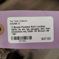 Padded Soft Leather Girth, 2x els *gc, gouges, dirt, hair, stretched els, older

