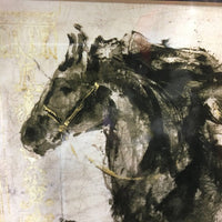 "Lepa Zena" by Marta G. Wiley Black Horse Print, Matted, Wood Frame *gc, dirty, dusty, dings
