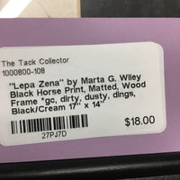 "Lepa Zena" by Marta G. Wiley Black Horse Print, Matted, Wood Frame *gc, dirty, dusty, dings
