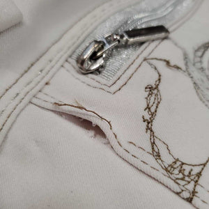 Euroseat Breeches *gc, curled inner waist, dingy, v.rubbed seat & waist, pills, mnr snags, stains & undone stitching