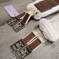 Nylon Web & Fleece Girth, 2x els, D Ring *vgc/gc, clean, clumpy, hairy, els: stretched & stained, edge rubs & thin spots
