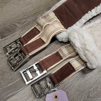 Nylon Web & Fleece Girth, 2x els, D Ring *vgc/gc, clean, clumpy, hairy, els: stretched & stained, edge rubs & thin spots