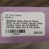Nylon Web & Fleece Girth, 2x els, D Ring *vgc/gc, clean, clumpy, hairy, els: stretched & stained, edge rubs & thin spots