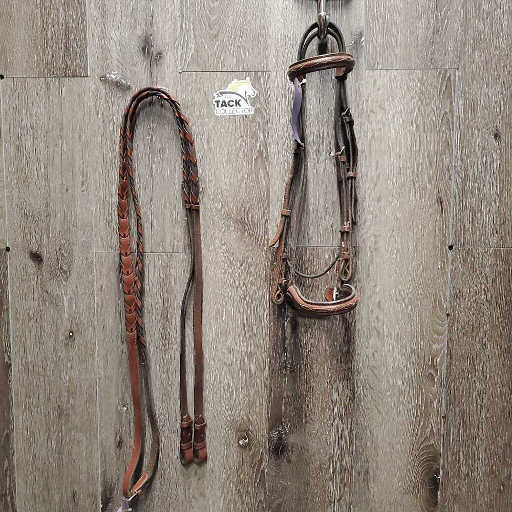 Rsd FS Bridle, Braided Reins *vgc, clean & mnr dirt, scraped edges, stiff, creases, rubs, dents