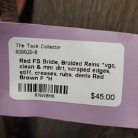 Rsd FS Bridle, Braided Reins *vgc, clean & mnr dirt, scraped edges, stiff, creases, rubs, dents