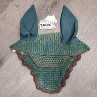 Crochet Ear Bonnet Fly Veil, 2x piping, bling, charm *gc, clean, bent/loose bling, mnr discolored spots, curled edges
