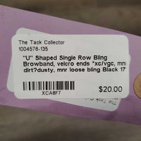 "U" Shaped Single Row Bling Browband, velcro ends *xc/vgc, mnr dirt?dusty, mnr loose bling