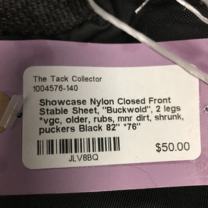 Nylon Closed Front Stable Sheet, "Buckwold", 2 legs *vgc, older, rubs, mnr dirt, shrunk, puckers