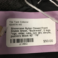 Nylon Closed Front Stable Sheet, "Buckwold", 2 legs *vgc, older, rubs, mnr dirt, shrunk, puckers
