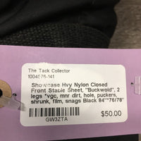 Hvy Nylon Closed Front Stable Sheet, "Buckwold", 2 legs *vgc, mnr dirt, hole, puckers, shrunk, film, snags
