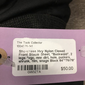 Hvy Nylon Closed Front Stable Sheet, "Buckwold", 2 legs *vgc, mnr dirt, hole, puckers, shrunk, film, snags