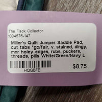 Quilt Jumper Saddle Pad, cut tabs *gc/fair, v. stained, dingy, mnr holey edges, rubs, puckers, threads, pills
