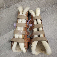 Open Front & Hind Boots, tabs, Fleece & Neoprene Liners *gc, clean & dirty, stains, film, rubs, scrapes, faded, older