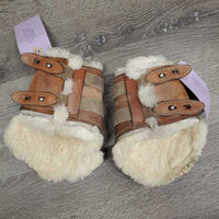 Open Front & Hind Boots, tabs, Fleece & Neoprene Liners *gc, clean & dirty, stains, film, rubs, scrapes, faded, older
