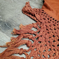 Long Crochet Fly Veil Ear Bonnet, Fringe, XLg Ears *xc/like new, clean, older
